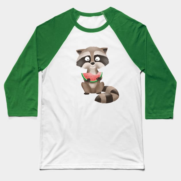 Raccoon eating watermelon Baseball T-Shirt by hyperactive